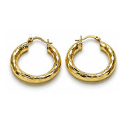 Oro Laminado Medium Hoop, Gold Filled Style Hollow Design, Diamond Cutting Finish, Golden Finish
