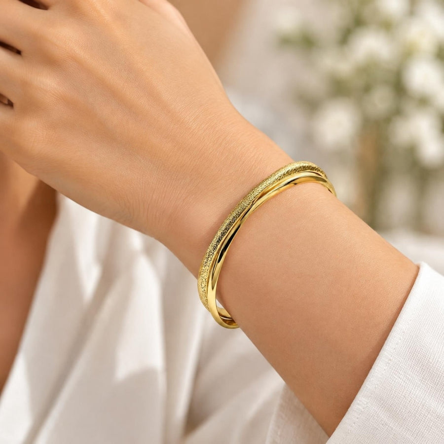 Oro Laminado Individual Bangle, Gold Filled Style Twist Design, Matte Finish, Golden Finish