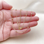 Oro Laminado Basic Necklace, Gold Filled Style Rolo and Ball Design, Polished, Golden Finish