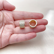 Oro Laminado Huggie Hoop, Gold Filled Style with White Cubic Zirconia, Polished, Golden Finish