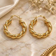 Oro Laminado Medium Hoop, Gold Filled Style Twist and Hollow Design, Matte Finish, Golden Finish