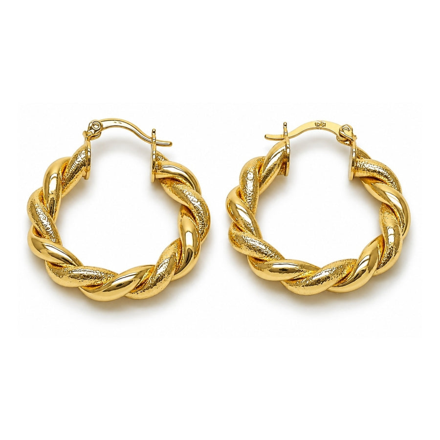 Oro Laminado Medium Hoop, Gold Filled Style Twist and Hollow Design, Matte Finish, Golden Finish