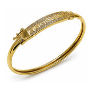 Oro Laminado Individual Bangle, Gold Filled Style Greek Key Design, with White Cubic Zirconia, Polished, Golden Finish