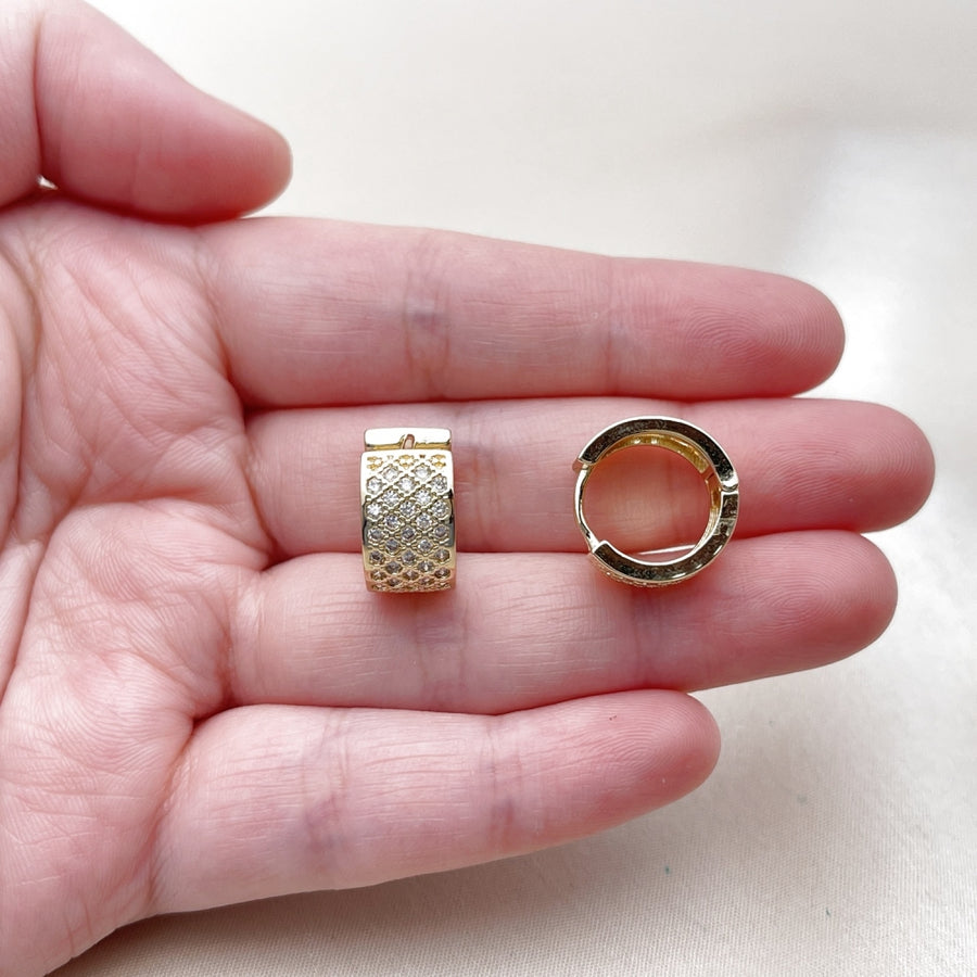 Oro Laminado Huggie Hoop, Gold Filled Style with White Cubic Zirconia, Polished, Golden Finish