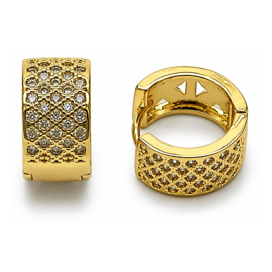 Oro Laminado Huggie Hoop, Gold Filled Style with White Cubic Zirconia, Polished, Golden Finish