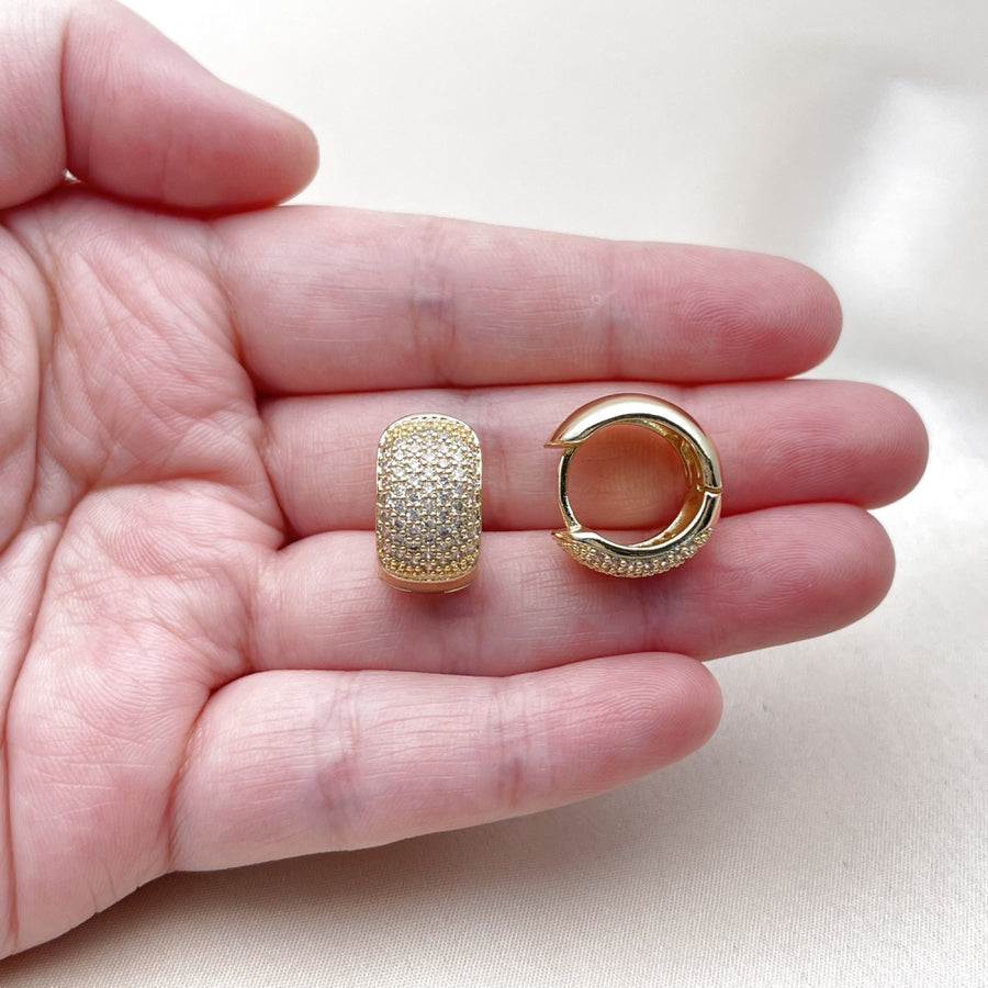 Oro Laminado Huggie Hoop, Gold Filled Style with White Cubic Zirconia, Polished, Golden Finish