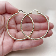 Oro Laminado Large Hoop, Gold Filled Style Hollow Design, Diamond Cutting Finish, Golden Finish