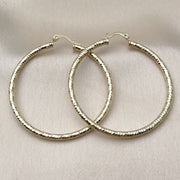 Oro Laminado Large Hoop, Gold Filled Style Hollow Design, Diamond Cutting Finish, Golden Finish