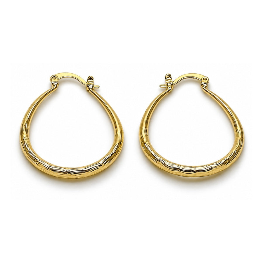 Oro Laminado Medium Hoop, Gold Filled Style Hollow Design, Diamond Cutting Finish, Golden Finish