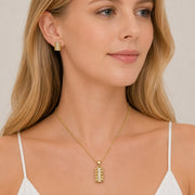 Oro Laminado Earring and Pendant Adult Set, Gold Filled Style with White Cubic Zirconia, Polished, Golden Finish