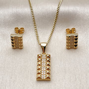 Oro Laminado Earring and Pendant Adult Set, Gold Filled Style with White Cubic Zirconia, Polished, Golden Finish