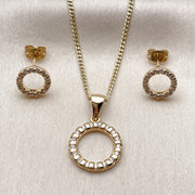 Oro Laminado Earring and Pendant Adult Set, Gold Filled Style with White Cubic Zirconia, Polished, Golden Finish