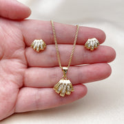 Oro Laminado Earring and Pendant Adult Set, Gold Filled Style Baguette Design, with White Cubic Zirconia, Polished, Golden Finish