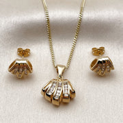 Oro Laminado Earring and Pendant Adult Set, Gold Filled Style Baguette Design, with White Cubic Zirconia, Polished, Golden Finish