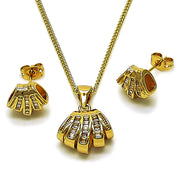 Oro Laminado Earring and Pendant Adult Set, Gold Filled Style Baguette Design, with White Cubic Zirconia, Polished, Golden Finish