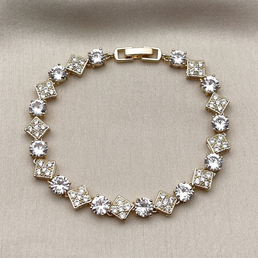 Oro Laminado Tennis Bracelet, Gold Filled Style with White Cubic Zirconia, Polished, Golden Finish