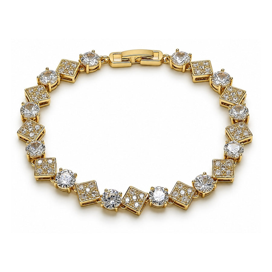 Oro Laminado Tennis Bracelet, Gold Filled Style with White Cubic Zirconia, Polished, Golden Finish