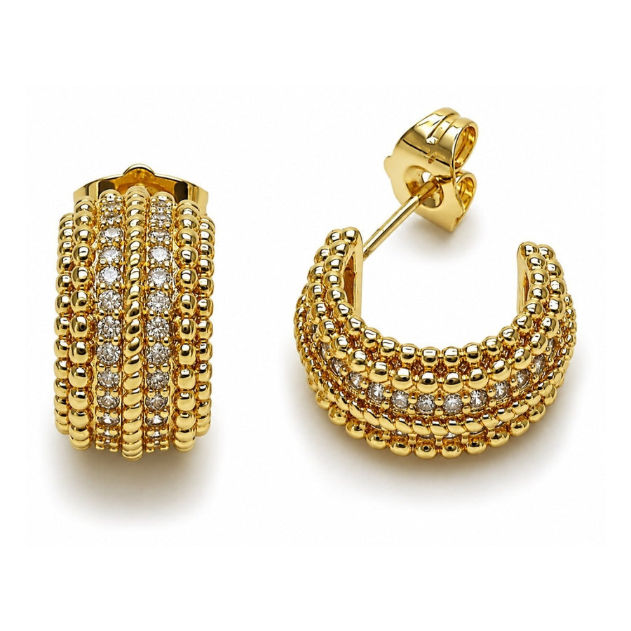 Oro Laminado Small Hoop, Gold Filled Style with White Cubic Zirconia, Polished, Golden Finish