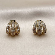Oro Laminado Stud Earring, Gold Filled Style with White Micro Pave, Polished, Golden Finish