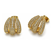 Oro Laminado Stud Earring, Gold Filled Style with White Micro Pave, Polished, Golden Finish