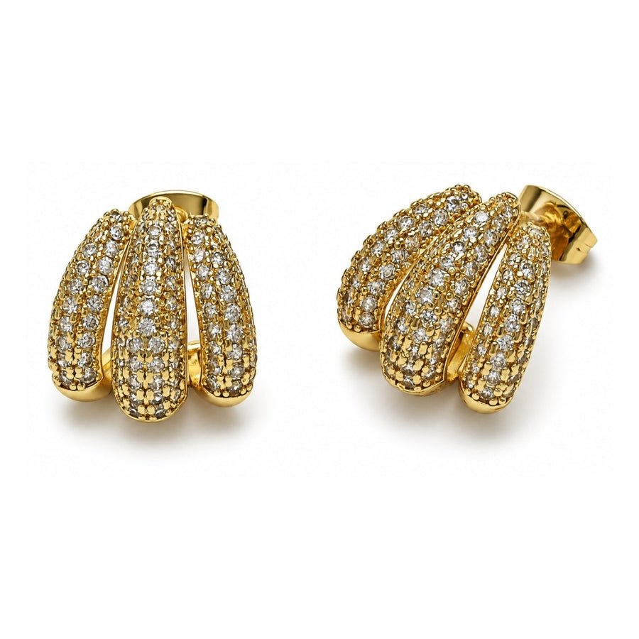 Oro Laminado Stud Earring, Gold Filled Style with White Micro Pave, Polished, Golden Finish