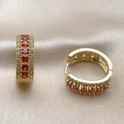 Oro Laminado Huggie Hoop, Gold Filled Style Cluster Design, with Garnet and White Cubic Zirconia, Polished, Golden Finish