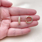 Oro Laminado Huggie Hoop, Gold Filled Style with White Micro Pave, Polished, Golden Finish