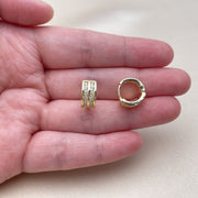 Oro Laminado Huggie Hoop, Gold Filled Style with White Cubic Zirconia, Polished, Golden Finish