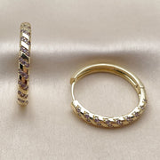 Oro Laminado Huggie Hoop, Gold Filled Style with Amethyst Cubic Zirconia, Polished, Golden Finish