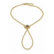Oro Laminado Fancy Bracelet, Gold Filled Style Evil Eye and Rolo Design, with Sapphire Blue and White Micro Pave, Polished, Golden Finish