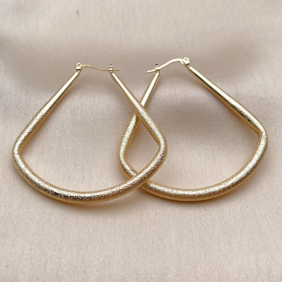 Oro Laminado Large Hoop, Gold Filled Style Teardrop and Hollow Design, Matte Finish, Golden Finish