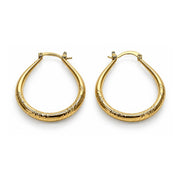 Oro Laminado Medium Hoop, Gold Filled Style Teardrop and Hollow Design, Diamond Cutting Finish, Golden Finish