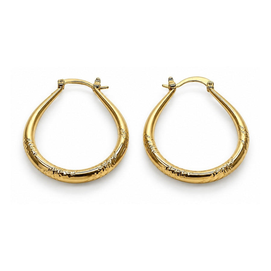 Oro Laminado Medium Hoop, Gold Filled Style Teardrop and Hollow Design, Diamond Cutting Finish, Golden Finish