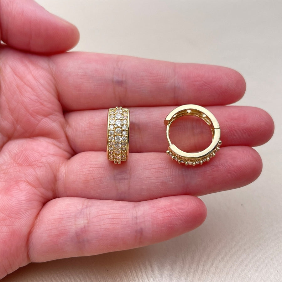 Oro Laminado Huggie Hoop, Gold Filled Style with White Cubic Zirconia, Polished, Golden Finish