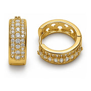 Oro Laminado Huggie Hoop, Gold Filled Style with White Cubic Zirconia, Polished, Golden Finish