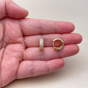 Oro Laminado Huggie Hoop, Gold Filled Style with White Cubic Zirconia, Polished, Golden Finish