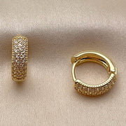 Oro Laminado Huggie Hoop, Gold Filled Style with White Cubic Zirconia, Polished, Golden Finish