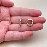Oro Laminado Huggie Hoop, Gold Filled Style with White Cubic Zirconia, Polished, Golden Finish