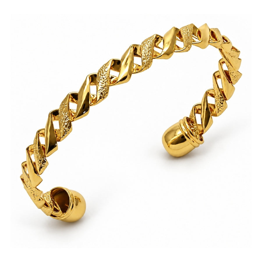 Oro Laminado Individual Bangle, Gold Filled Style Twist Design, Polished, Golden Finish