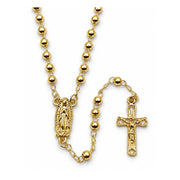 Oro Laminado Thin Rosary, Gold Filled Style Guadalupe and Crucifix Design, Polished, Golden Finish