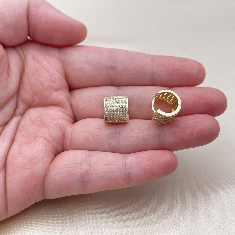 Oro Laminado Huggie Hoop, Gold Filled Style with White Micro Pave, Polished, Golden Finish