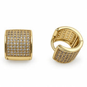 Oro Laminado Huggie Hoop, Gold Filled Style with White Micro Pave, Polished, Golden Finish