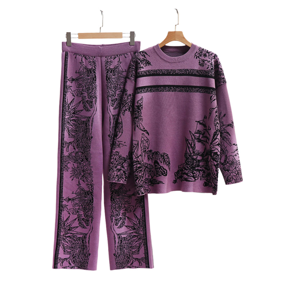 2 piece set long sleeve jersey, wide leg pants and high quality elastic waist