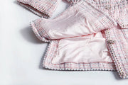 Autumn New Women High Quality Tweed Short Dress Jacket Slim Waist Pocket Elegant Vintage Pink Single Breasted Dress Female S-L