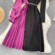 Elegant long sleeve dresses with quality pleated midi belt