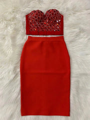 High quality various colors bodycon 2 piece sexy bandage dress