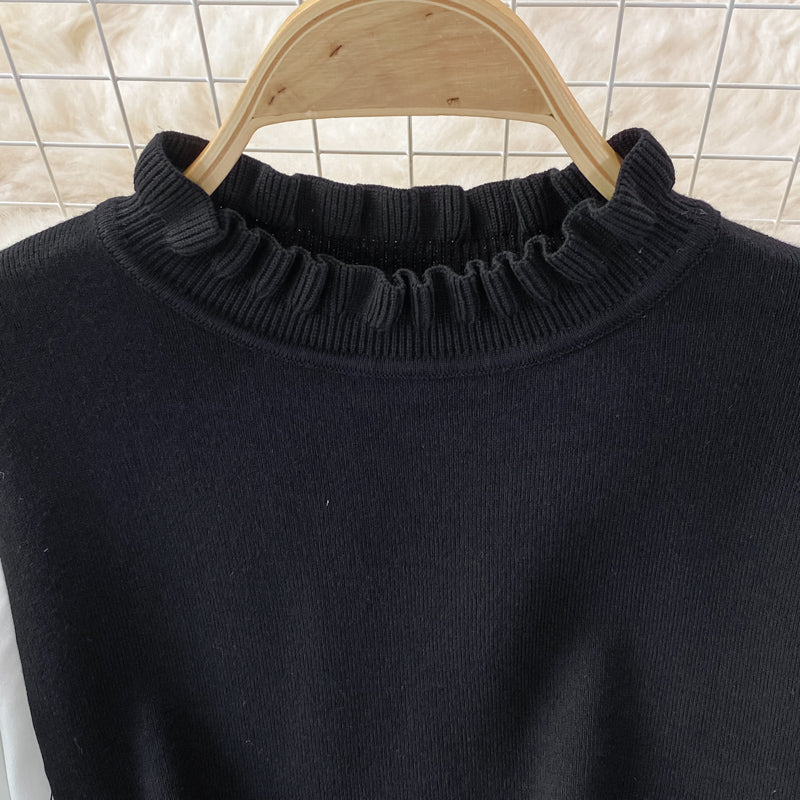 Black dress with long lantern sleeve print and high quality belt