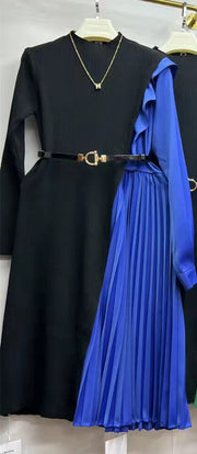 Elegant long sleeve dresses with quality pleated midi belt