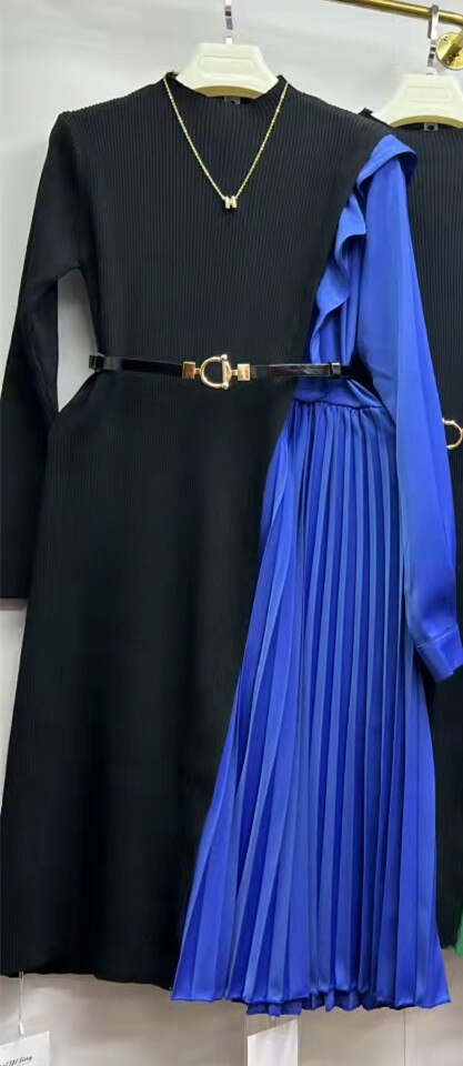 Elegant long sleeve dresses with quality pleated midi belt