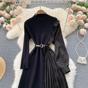 Elegant long sleeve dresses with quality pleated midi belt